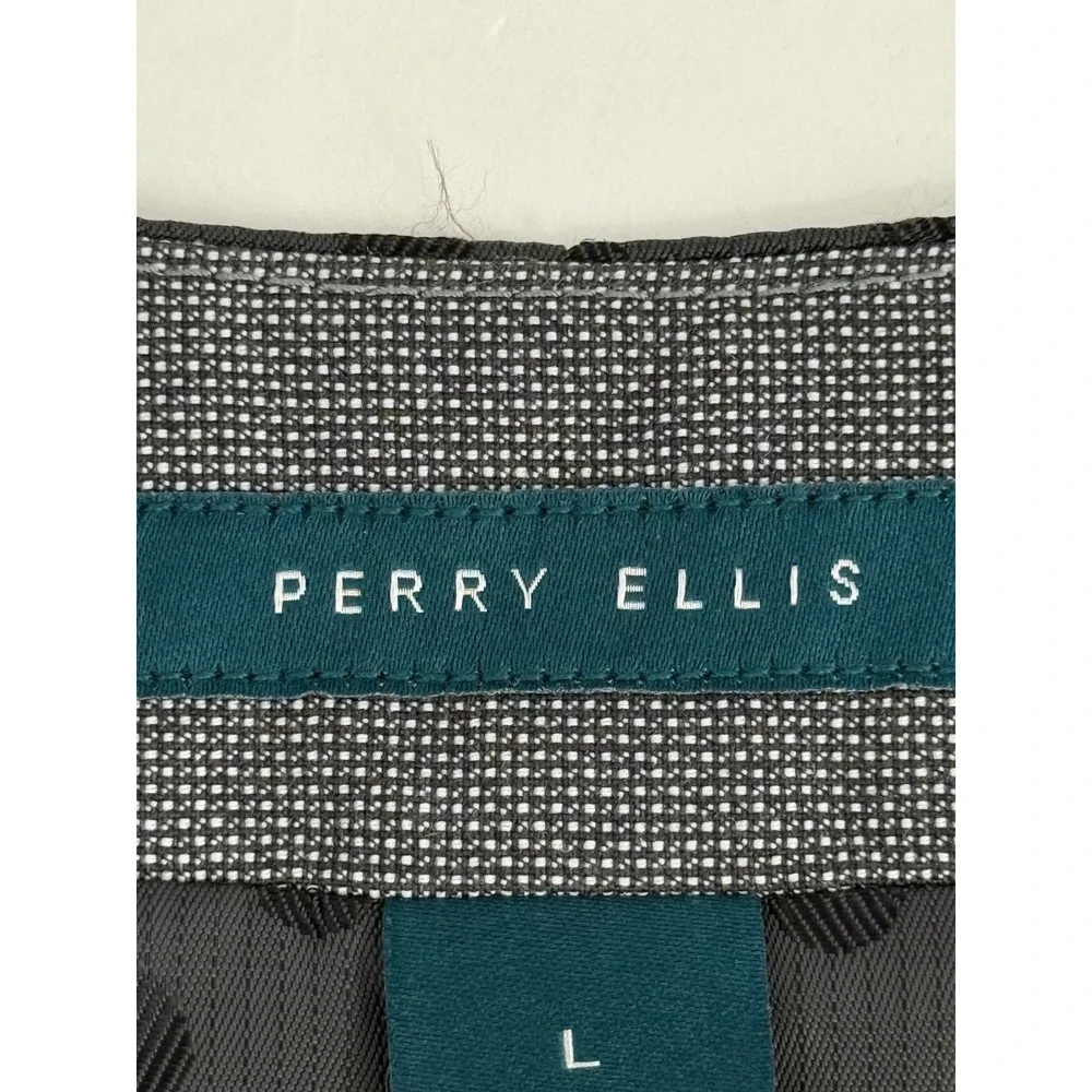Perry Ellis Mens Gray Textured Suit Dress Vest‎ Waistcoat Polka Dot Back Sz L